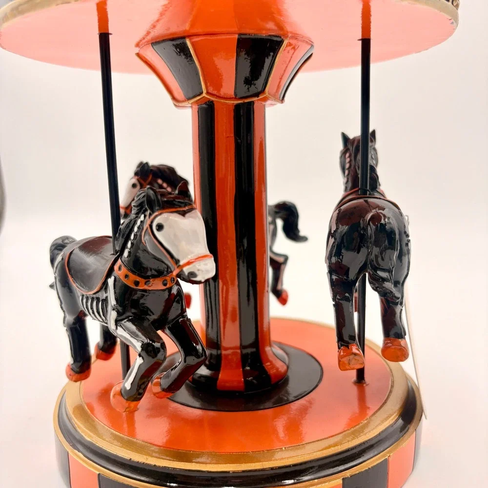 Sweet Street Halloween Skeleton Horse Carousel Figurine Orange Black Skulls
